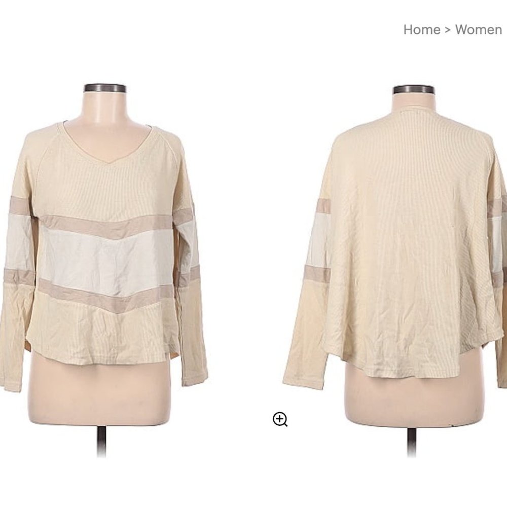Earthbound Trading Co. Long-Sleeve Ivory Colorblock Top